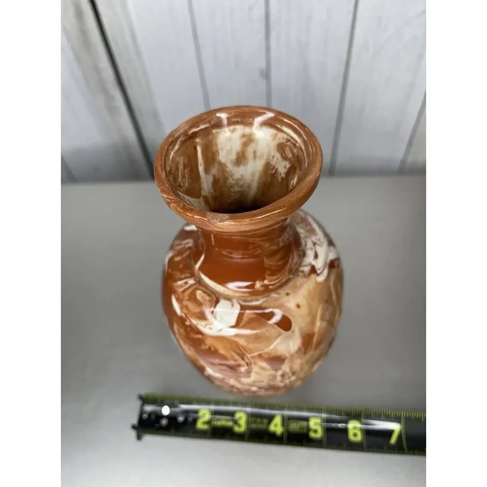Handcrafted Swirled Pottery Alaska Vintage Mini Vase Orange White